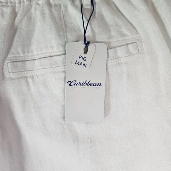 $89 NWT Caribbean Roundtree & Yorke Linen Pants‎ Men 44 x 32 Elastic Waist White